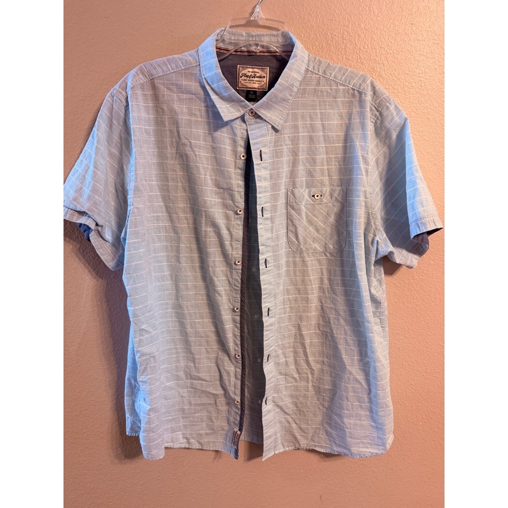 Flag & Anthem Short Sleeve Button Down Men XL Light Blue Excellent Striped Shirt